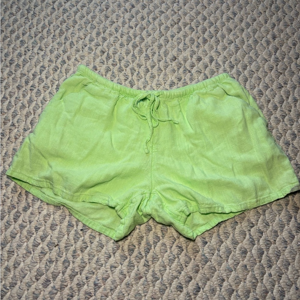 Women’s Lime Green Drawstring Linen Style Lounge Shorts